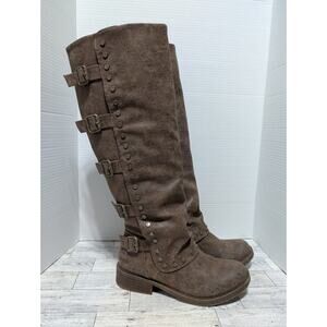 Blowfish Ruff Knee High Brown Boots Faux Leather Steampunk Size Women's 8.5